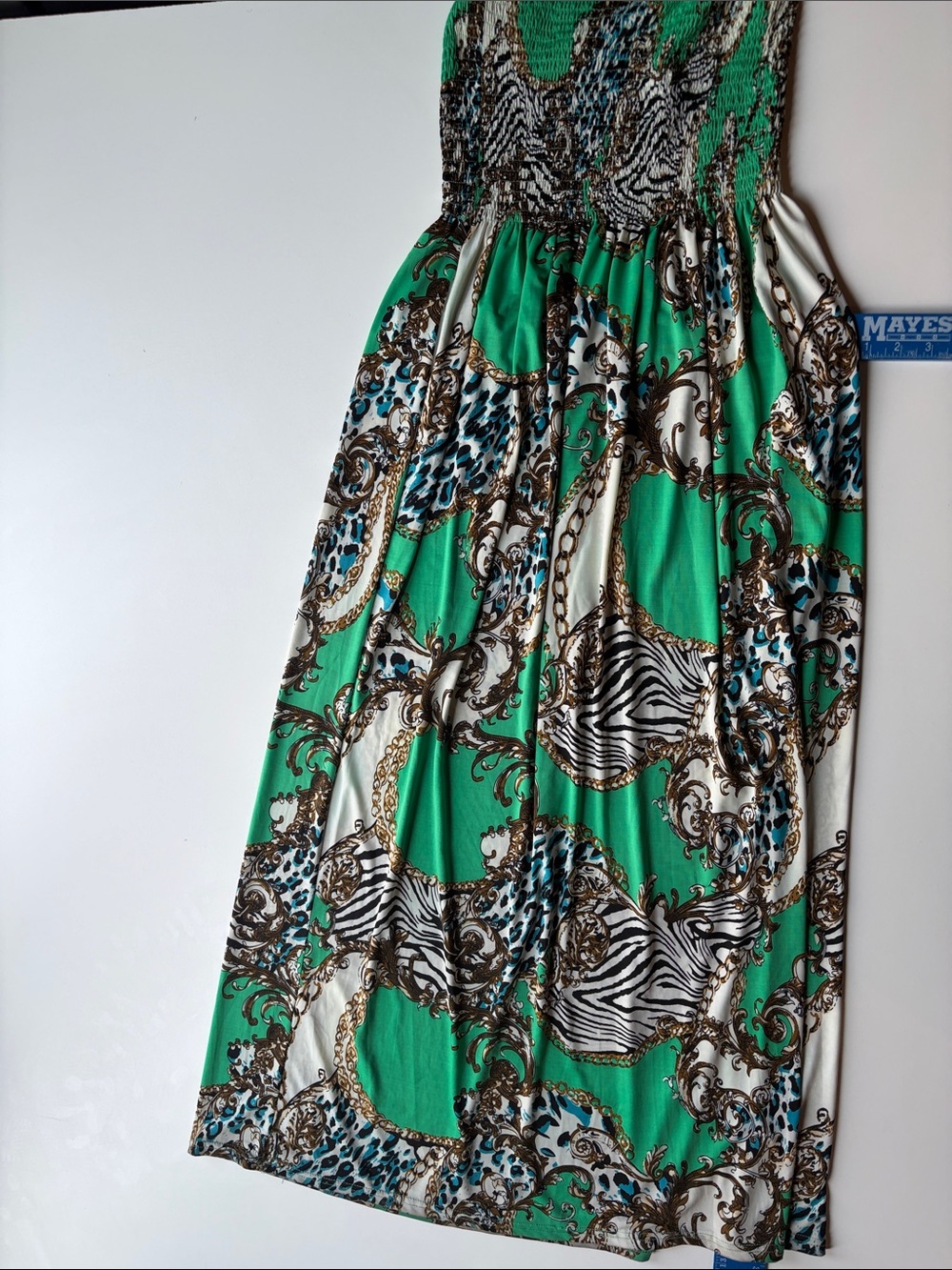 Magic Emerald & White Maxi Skirt with Chain and Zebra Print